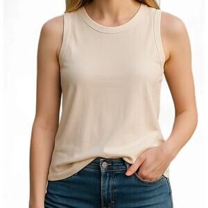 Belle by Kim Gravel Crew Neck Knit Tank Top Cream Sleeveless Medium